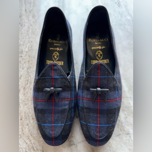 RUBINACCI X Todd Snyder Marphy Plaid Tartan Blue Bow Belgian Shoes Loafer 41 main image 6